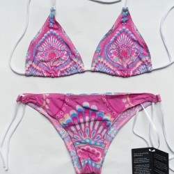 Розовый  с орнаментом бикини купальник пропускающий загар Suntan